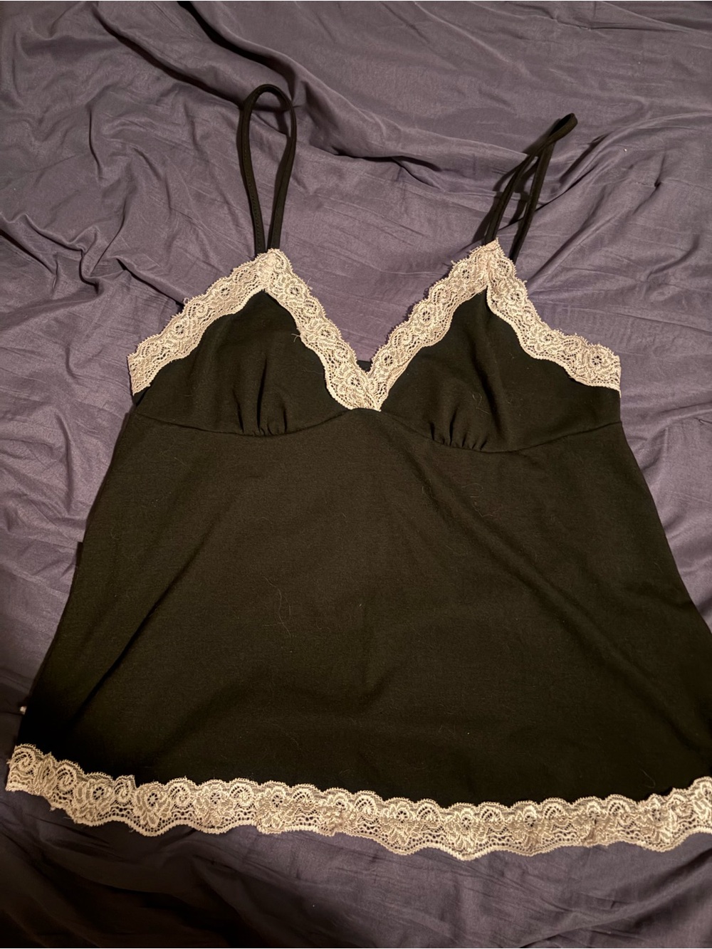 ROMWE Black Camisole with Cream Lace Trim